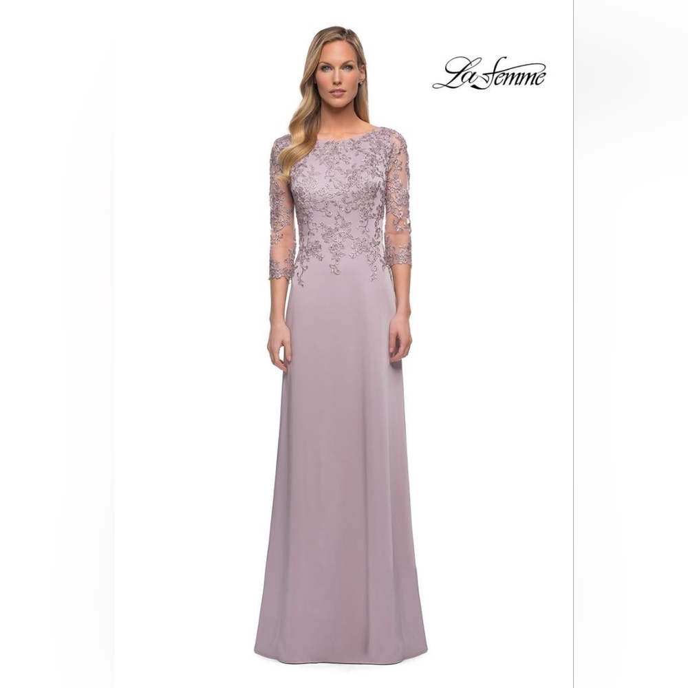 La Femme Floral Appliqué Jersey Column Gown sz 10